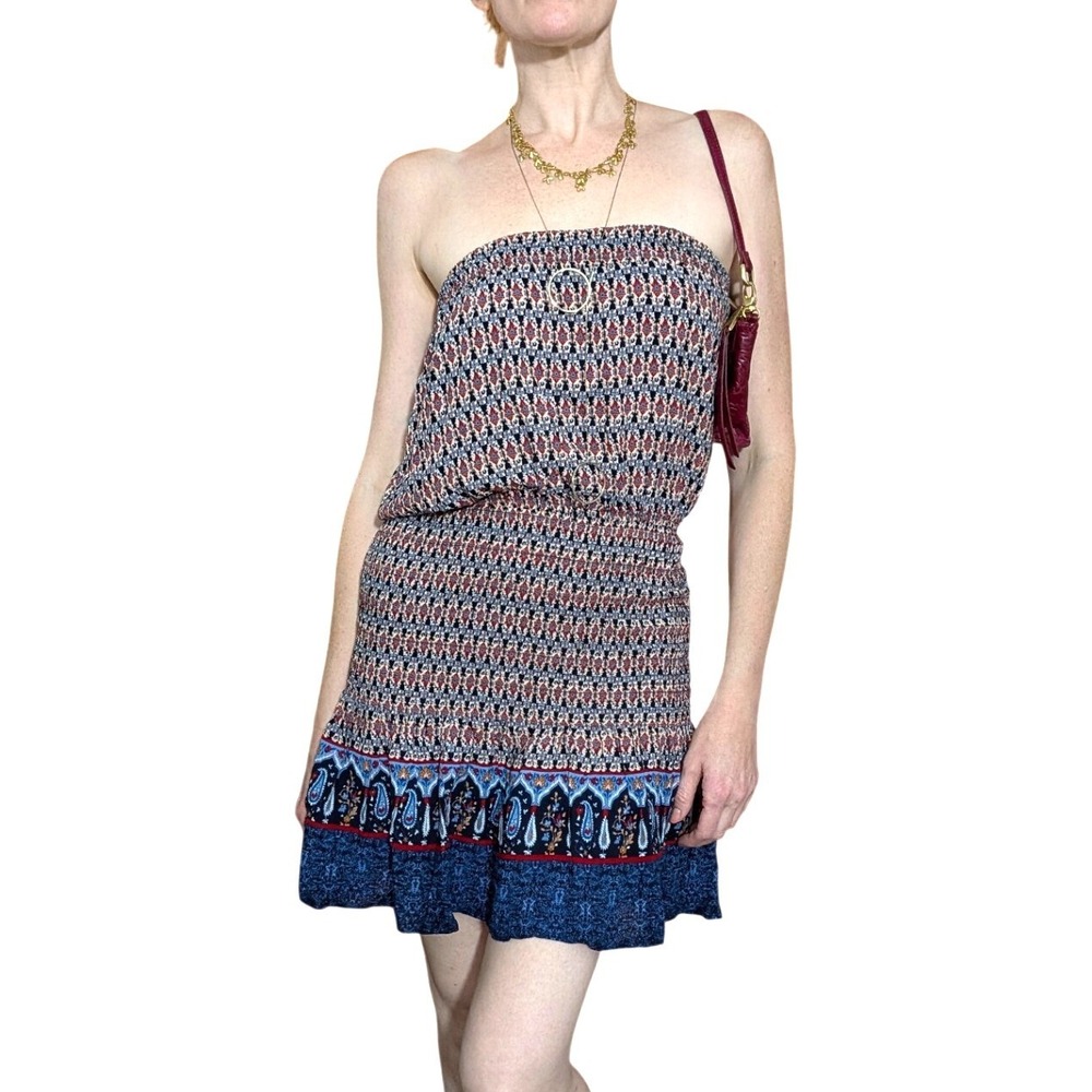 Muche et Muchette Nomad Strapless Mini Dress Smocked Boho Vacation Multicolor OS